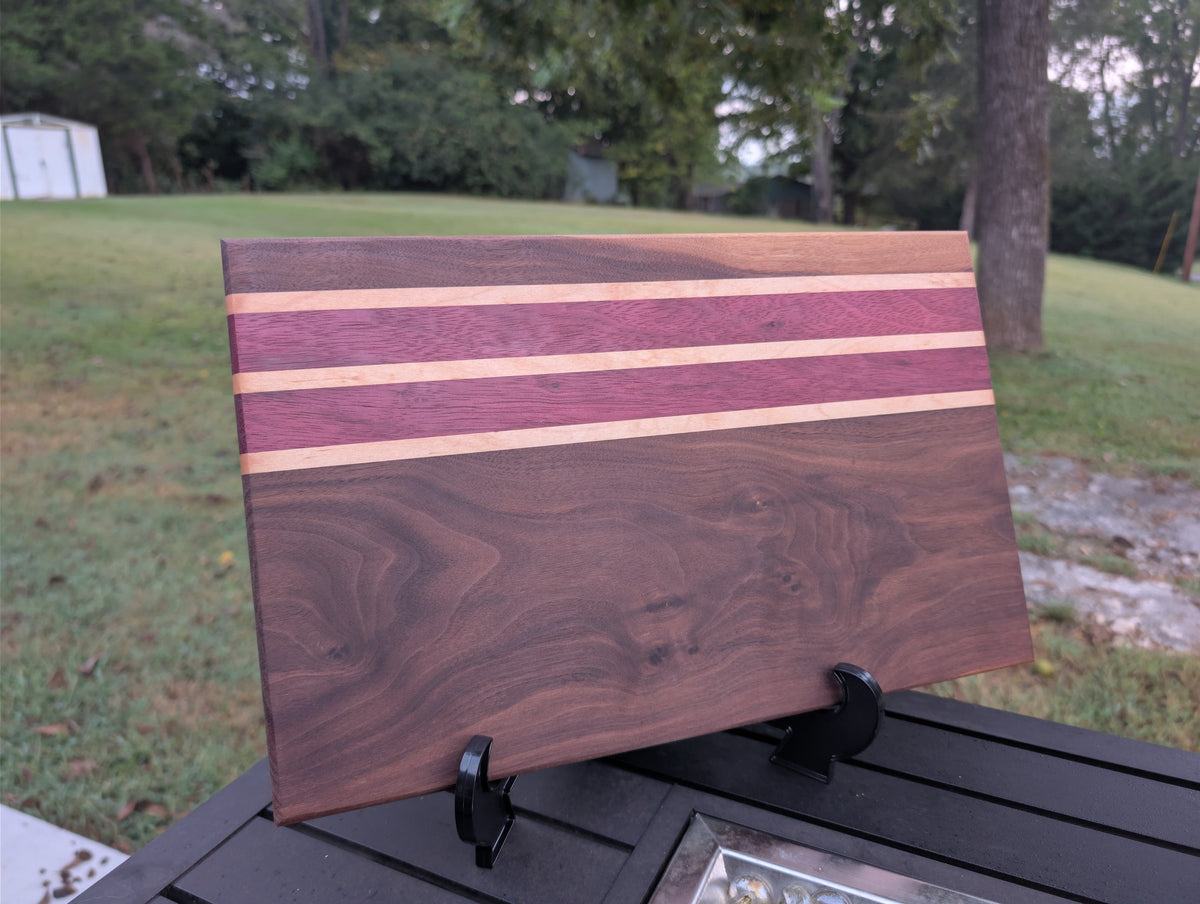 No. 519 "Barracuda" | Walnut with Purpleheart & Maple Accent Cutting Board, 15x12