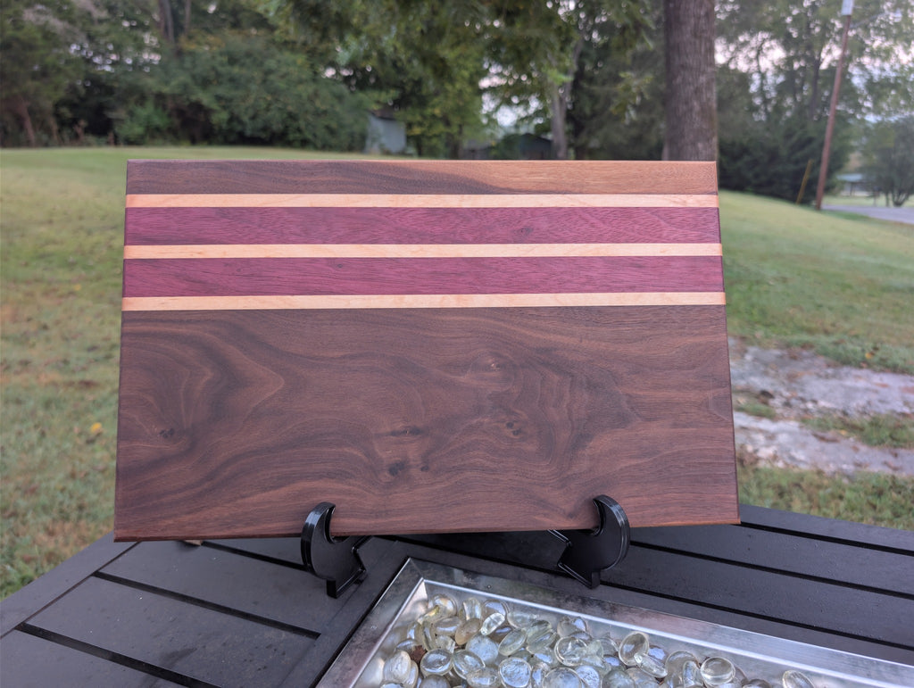 No. 519 "Barracuda" | Walnut with Purpleheart & Maple Accent Cutting Board, 15x12
