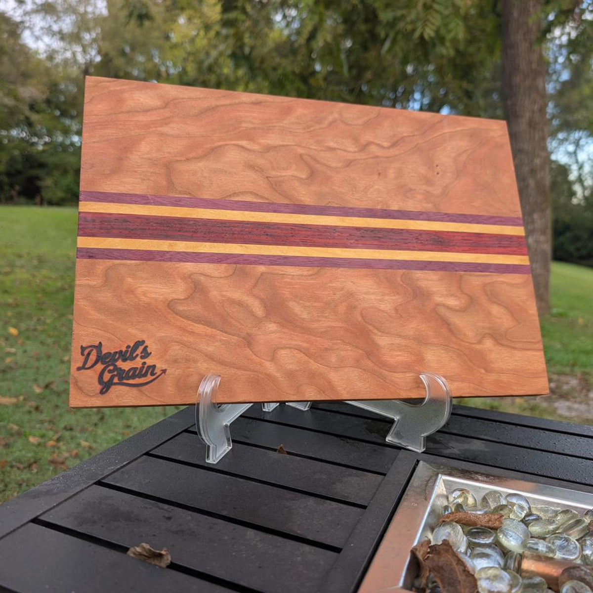 No. 573 "Gator McKlusky" | Curly Maple Cutting Board with Purpleheart, Yellowheart & Padauk, 15x10
