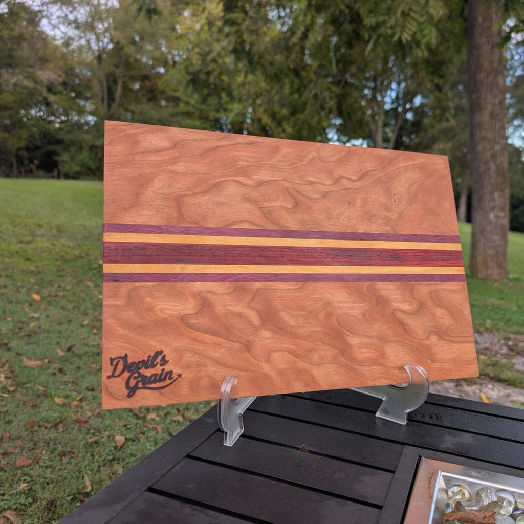 No. 573 "Gator McKlusky" | Curly Maple Cutting Board with Purpleheart, Yellowheart & Padauk, 15x10