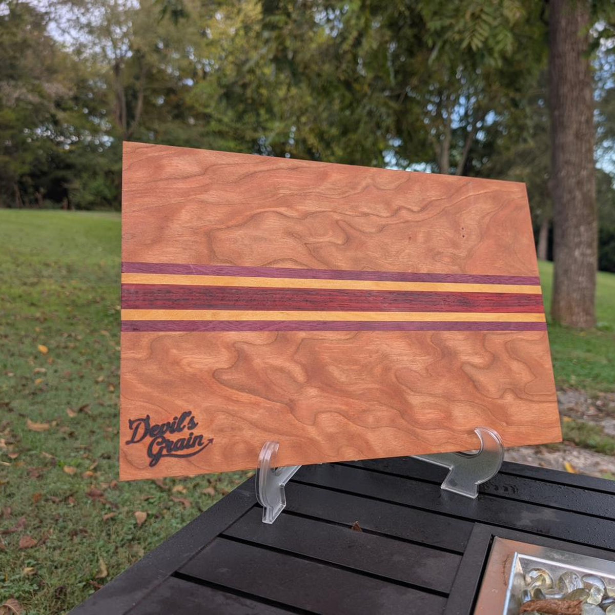 No. 573 "Gator McKlusky" | Curly Maple Cutting Board with Purpleheart, Yellowheart & Padauk, 15x10