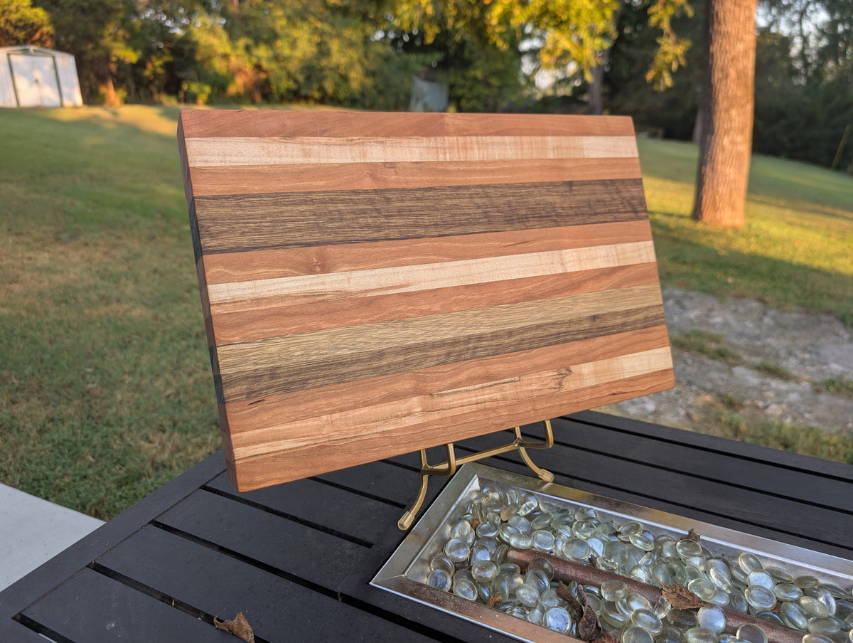 No. 412 "Old Gerald" | Black Limba, Cherry & Ambrosia Maple Cutting Board, 10x15, 2" Thick
