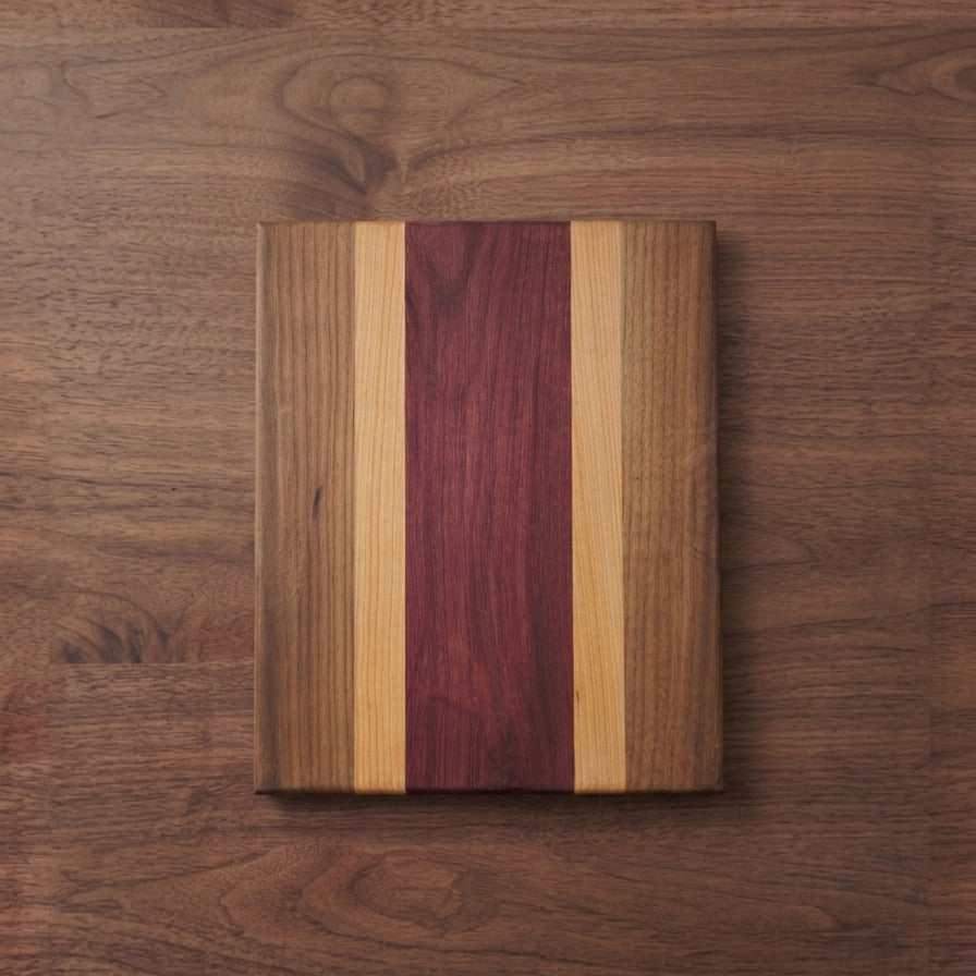 No. 131 "Oingo", Walnut, Maple and Purpleheart Cutting Board, 11.875 x 13.75